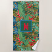Mit Monogramm Tropenflora auf Wicker Print Strandtuch (Vorderseite)