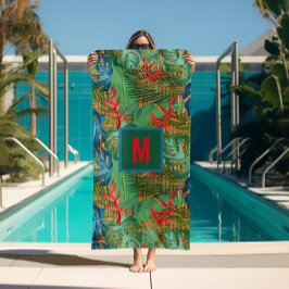 Mit Monogramm Tropenflora auf Wicker Print Strandtuch