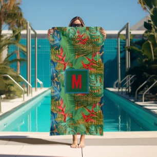 Mit Monogramm Tropenflora auf Wicker Print Strandtuch
