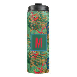 Mit Monogramm Tropenflora auf Wicker Print Thermosbecher