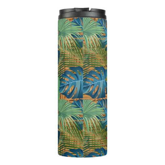 Mit Monogramm Tropenflora auf Wicker Print Thermosbecher (Rückseite)