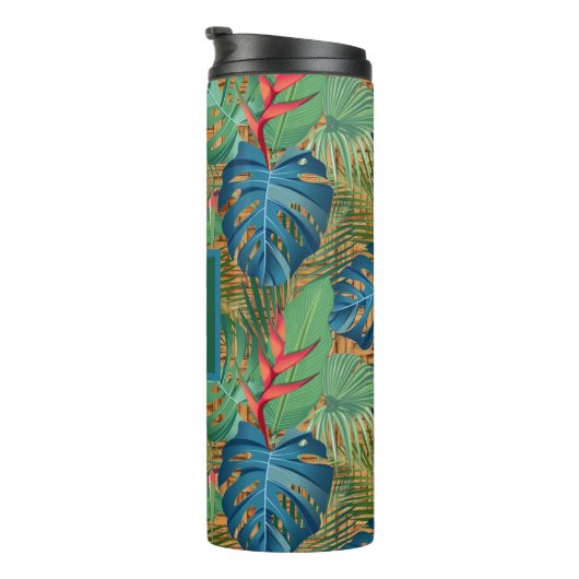 Mit Monogramm Tropenflora auf Wicker Print Thermosbecher (Nach rechts gedreht)