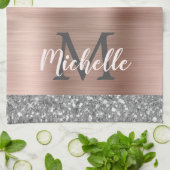 Mit Monogramm Tropfen aus Silbergrauem Glitzer, ro Geschirrtuch (Gefaltet)