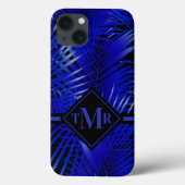 Mit Monogramm Tropical Blue Palm Case-Mate iPhone Hülle (Rückseite)