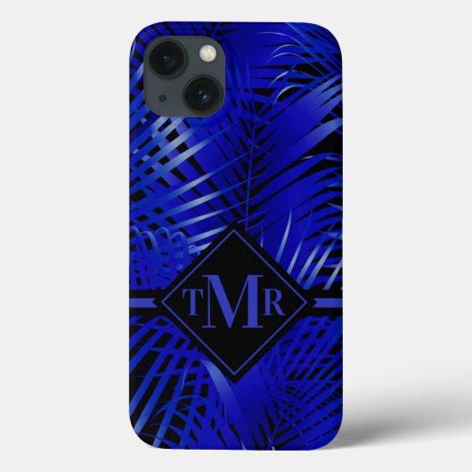 Mit Monogramm Tropical Blue Palm Case-Mate iPhone Hülle (Rückseite)