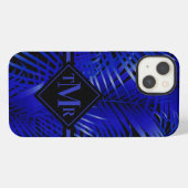 Mit Monogramm Tropical Blue Palm iPhone Hülle (Rückseite (Horizontal))
