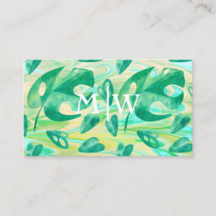 Mit Monogramm Tropical Monstera Leaf Green Luxus Visitenkarte