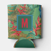 Mit Monogramm tropische Blume auf Wicker Print Dosenkühler (Rückseite)