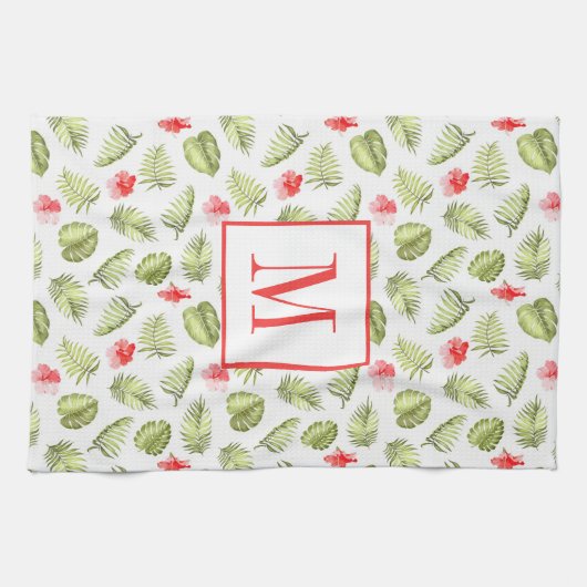 Mit Monogramm tropische Palm-Blätter Muster Geschirrtuch (Horizontal)