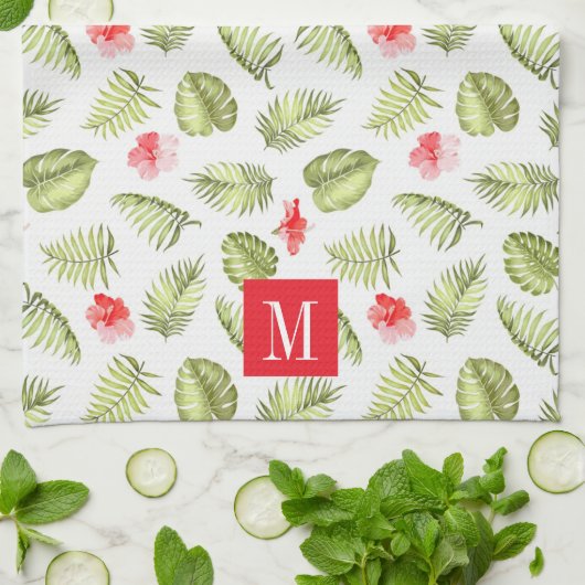 Mit Monogramm tropische Palm-Blätter Muster Geschirrtuch (Gefaltet)