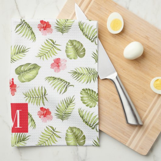 Mit Monogramm tropische Palm-Blätter Muster Geschirrtuch (Viertel Falte)