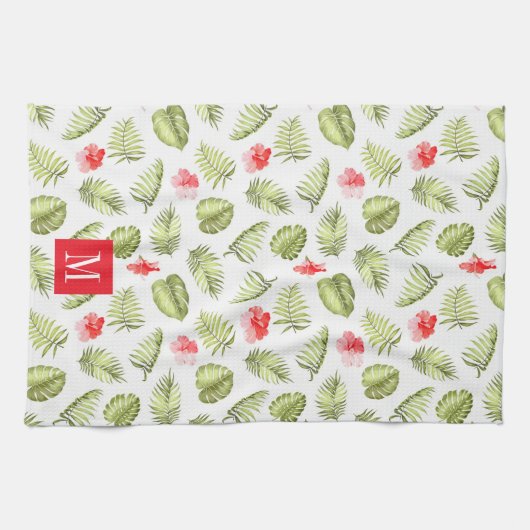 Mit Monogramm tropische Palm-Blätter Muster Geschirrtuch (Horizontal)