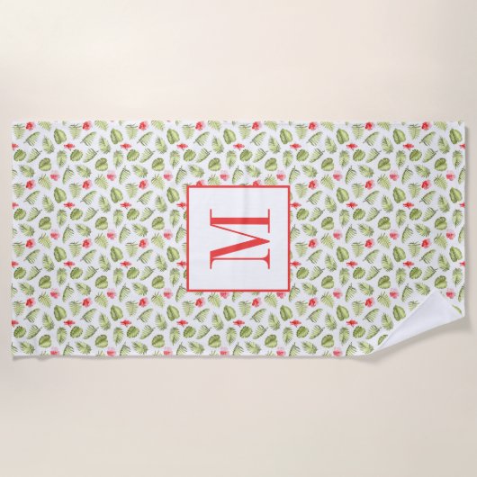 Mit Monogramm tropische Palm-Blätter Muster Strandtuch (Vorderseite)