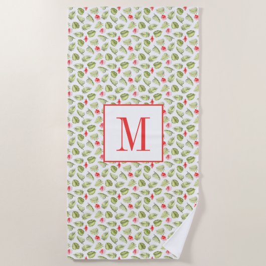 Mit Monogramm tropische Palm-Blätter Muster Strandtuch (Vorderseite)