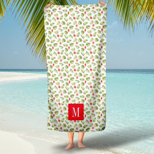 Mit Monogramm tropische Palm-Blätter Muster Strandtuch