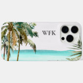 Mit Monogramm tropische Palmen Blätter Blue Beach Case-Mate iPhone Hülle (Rückseite (Horizontal))