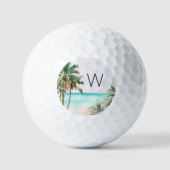 Mit Monogramm tropische Palmen Blätter Blue Beach Golfball (Vorderseite)