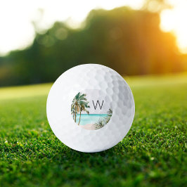 Mit Monogramm tropische Palmen Blätter Blue Beach Golfball