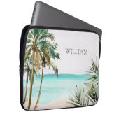 Mit Monogramm tropische Palmen Blätter Blue Beach Laptopschutzhülle (Vorne Rechts)
