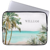 Mit Monogramm tropische Palmen Blätter Blue Beach Laptopschutzhülle (Vorderseite)