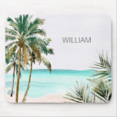 Mit Monogramm tropische Palmen Blätter Blue Beach Mousepad (Vorne)