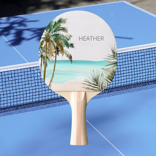 Mit Monogramm tropische Palmen Blätter Blue Beach Tischtennis Schläger