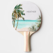 Mit Monogramm tropische Palmen Blätter Blue Beach Tischtennis Schläger (Vorderseite)