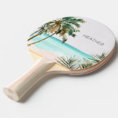 Mit Monogramm tropische Palmen Blätter Blue Beach Tischtennis Schläger (Vorderseite)