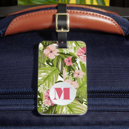 Mit Monogramm tropische Pflanze Blumenmuster Gepäckanhänger