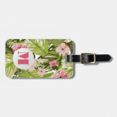 Mit Monogramm tropische Pflanze Blumenmuster Gepäckanhänger (Vorderseite horizontal)
