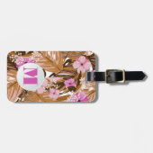 Mit Monogramm tropische Pflanze Blumenmuster Gepäckanhänger (Vorderseite horizontal)