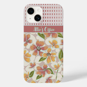 Mit Monogramm tropische Retro-Flora und -Karos Case-Mate iPhone 14 Hülle