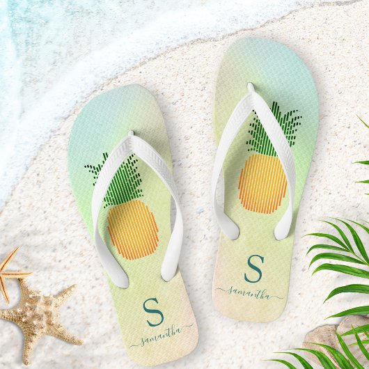 Mit Monogramm tropischer Ananas Sommer Badesandalen