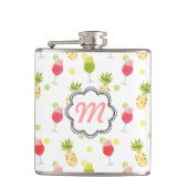 Mit Monogramm tropisches Cocktail- und Fruchtmuste Flachmann (Vorderseite)