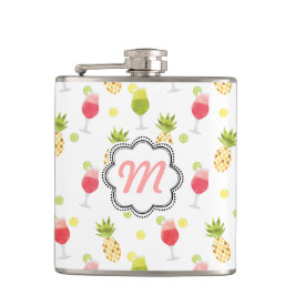 Mit Monogramm tropisches Cocktail- und Fruchtmuste Flachmann