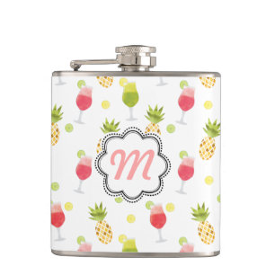 Mit Monogramm tropisches Cocktail- und Fruchtmuste Flachmann