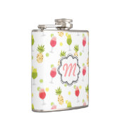 Mit Monogramm tropisches Cocktail- und Fruchtmuste Flachmann (Rechts)