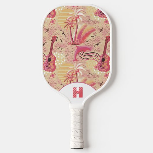 Mit Monogramm tropisches Paradies Rosa Pickleball Schläger (Vorderseite)