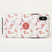 Mit Monogramm tropisches Rosa Flamingo Case-Mate iPhone Hülle (Rückseite (Horizontal))