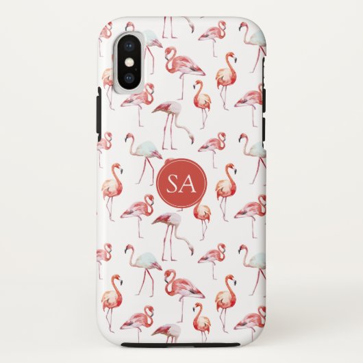 Mit Monogramm tropisches Rosa Flamingo Case-Mate iPhone Hülle (Rückseite)