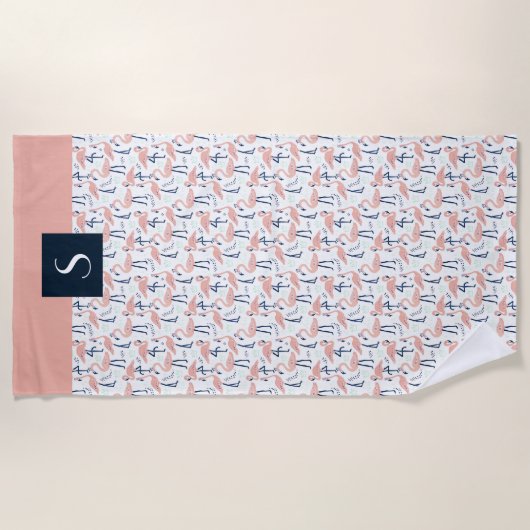 Mit Monogramm tropisches Rosa Flamingo-Muster Strandtuch (Vorderseite)