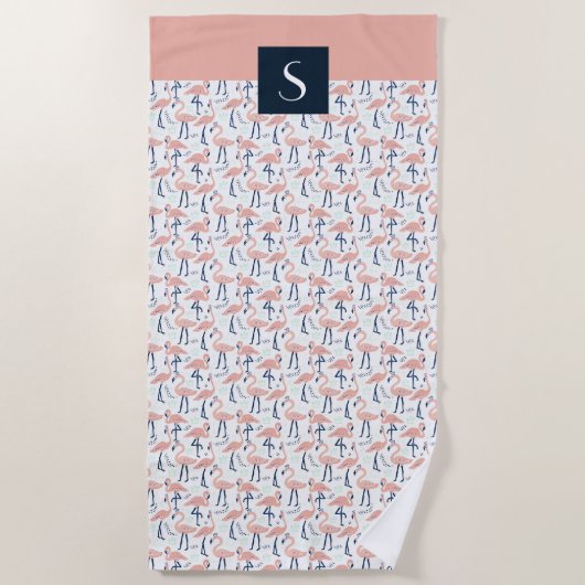 Mit Monogramm tropisches Rosa Flamingo-Muster Strandtuch (Vorderseite)