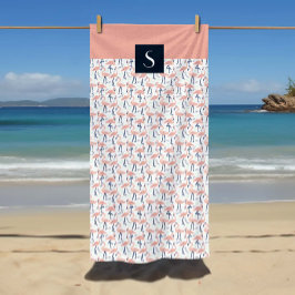 Mit Monogramm tropisches Rosa Flamingo-Muster Strandtuch