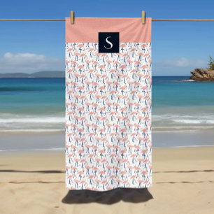 Mit Monogramm tropisches Rosa Flamingo-Muster Strandtuch
