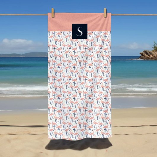 Mit Monogramm tropisches Rosa Flamingo-Muster Strandtuch