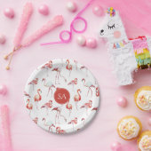 Mit Monogramm tropisches Rosa Flamingo Pappteller (Party)