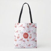 Mit Monogramm tropisches Rosa Flamingo Tasche (Vorderseite)