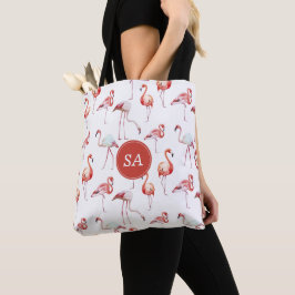 Mit Monogramm tropisches Rosa Flamingo Tasche