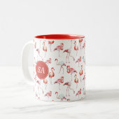 Mit Monogramm tropisches Rosa Flamingo Zweifarbige Tasse (Vorderseite Links)