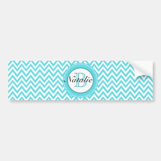 Mit Monogramm Türkis-Blau-Zickzack mit Autoaufkleber (Vorne)